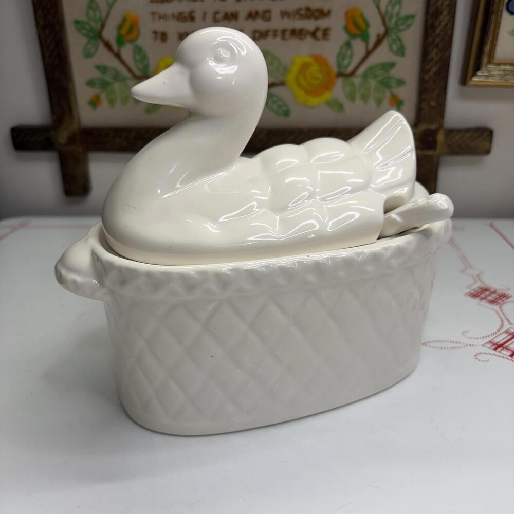 Ceramic duck soup tureen with ladle vintage